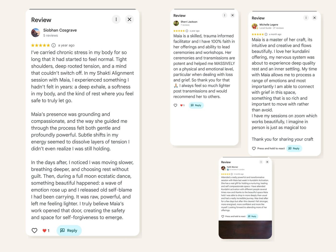 Five-star Google reviews for Maia, page two