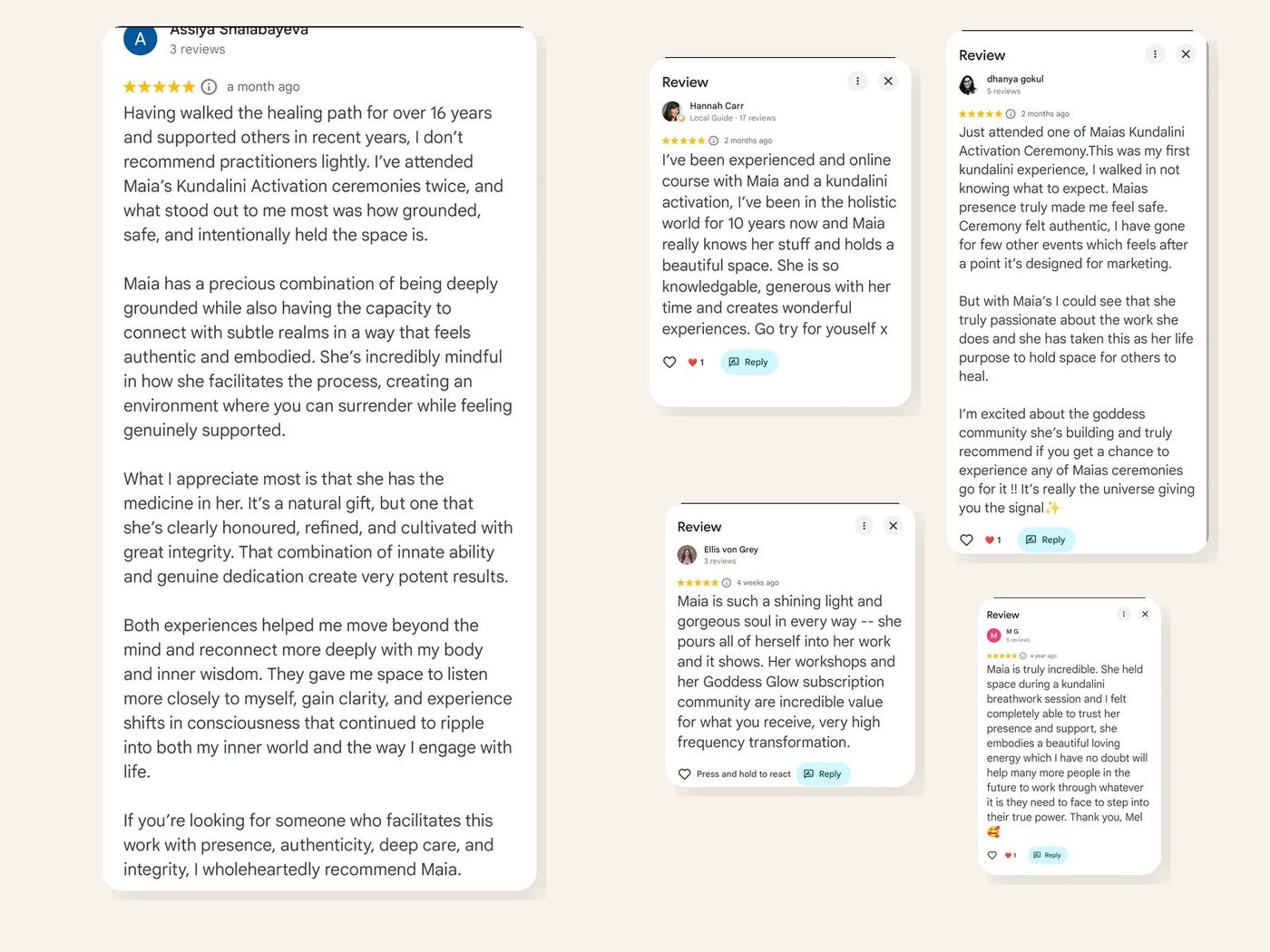 Five-star Google reviews for Maia, page three