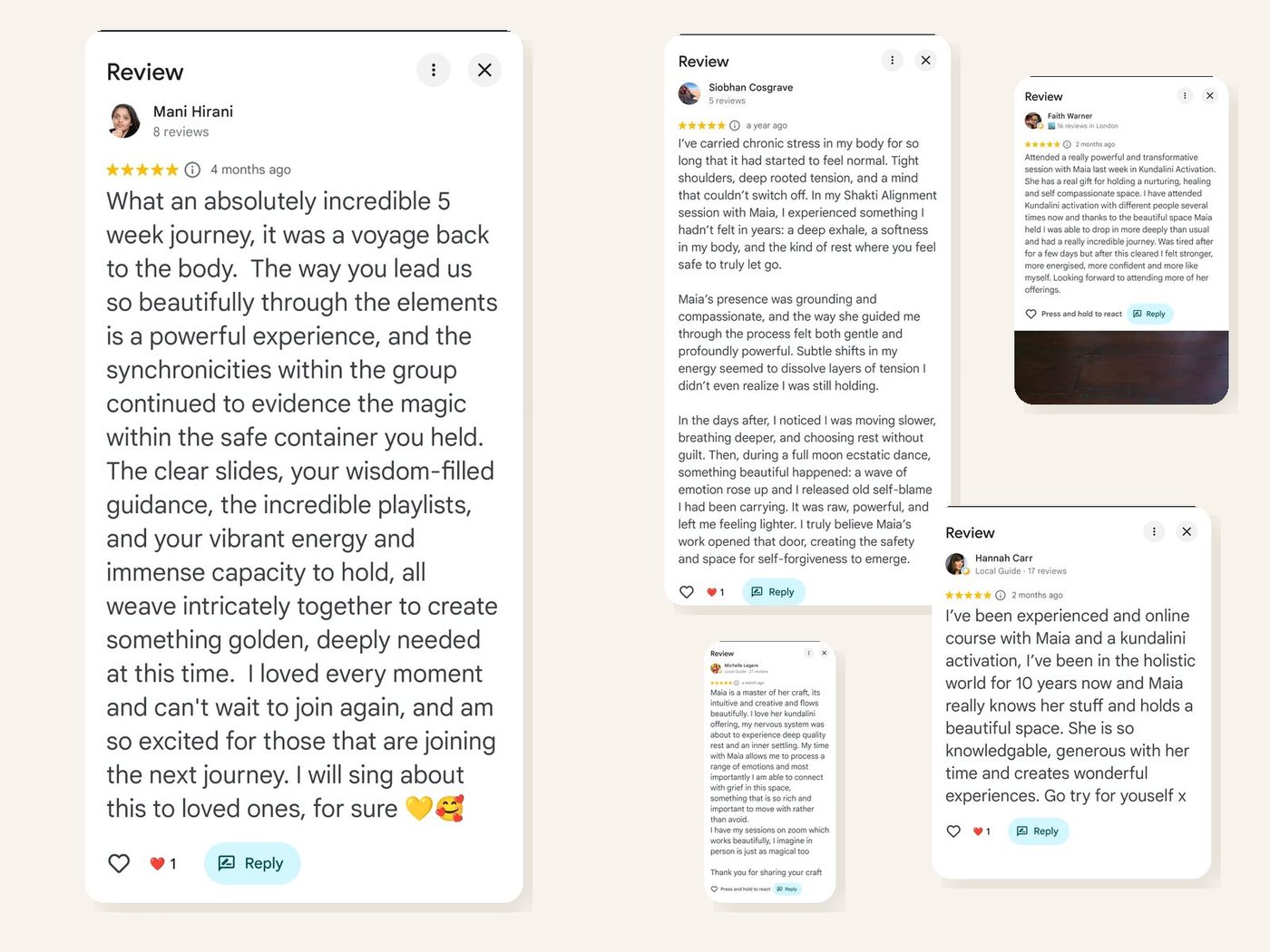 Five-star Google reviews for Maia, page four